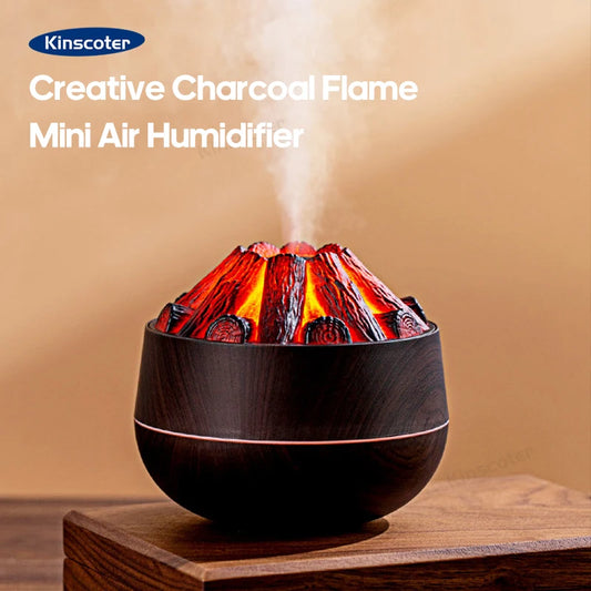 Classic Woodgrain Desktop Air Humidifier Realistic Campfire Water Mist Diffuser Sprayer Colorful Night Light Creative Fireplace