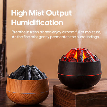 Classic Woodgrain Desktop Air Humidifier Realistic Campfire Water Mist Diffuser Sprayer Colorful Night Light Creative Fireplace