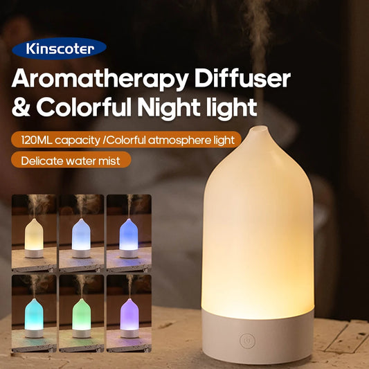 KINSCOTER New Aroma Diffuser 120ml Portable Silent Air Humidifier Colorful Night Light Essential Oil Diffuser for Room Home