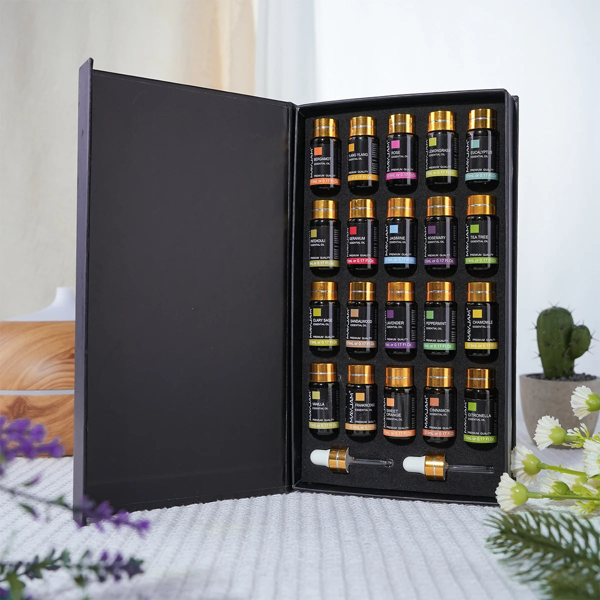 MAYJAM 20pcs/set Essential Oils Gift Box for Reed Diffuser Humidifier Burner Making Perfume Candle,Lavender Jasmine Eucalyptus Vanilla Frankincense Peppermint Sandalwood Sweet Orange Ylang Ylang Rose Bergamot Tea Tree Cinnamo