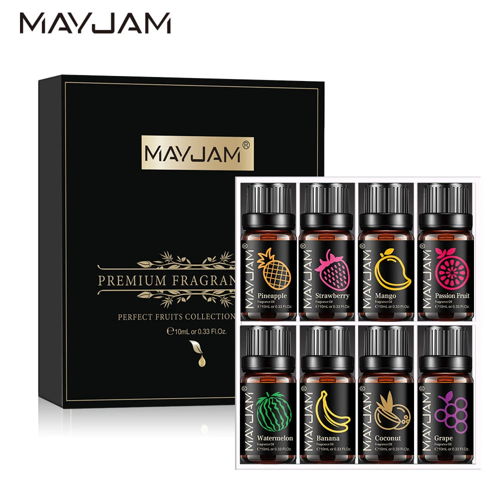 MAYJAM 8pcs/set Fruit Fragrance Oils Strawberry Mango Banana Sweet Orange Papaya Lime Pineapple Passion Fruit Aroma Oil