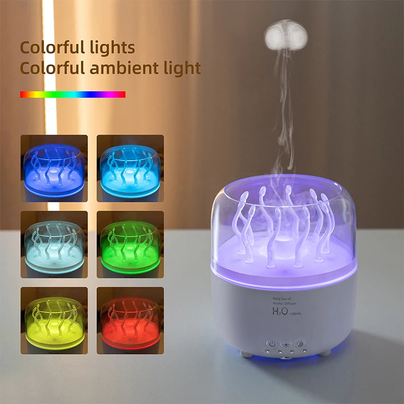 Rotating Jellyfish Aroma Diffuser Dancing Seaweed Mist Mode Smart Humidifier with Remote 7-Color LED Night Light for Home